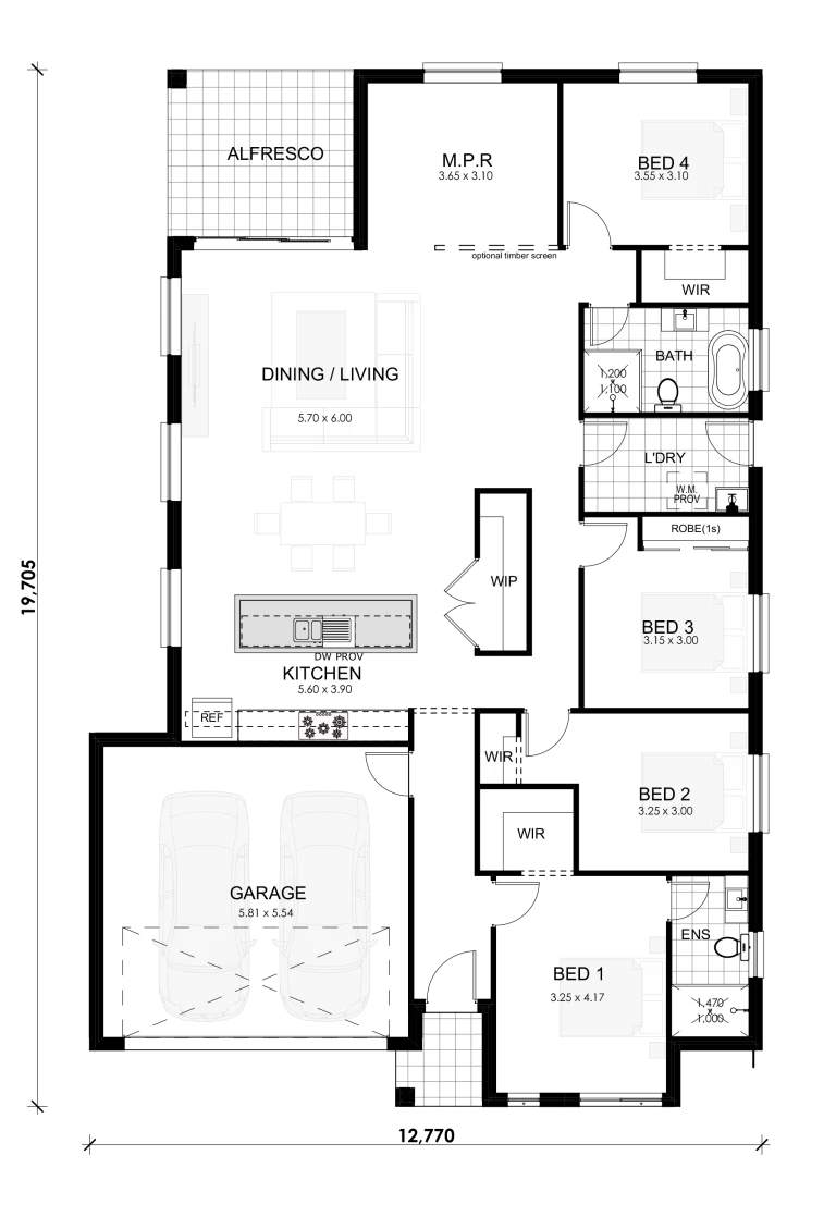 single storey 4 bed room home blueprint