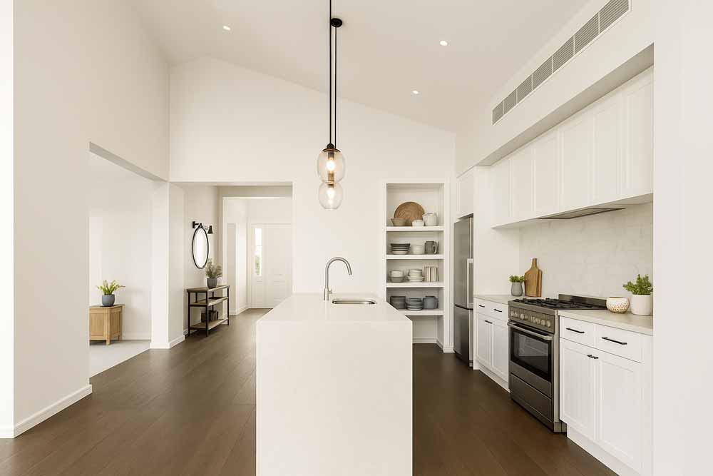 Improved home design with raked ceilings